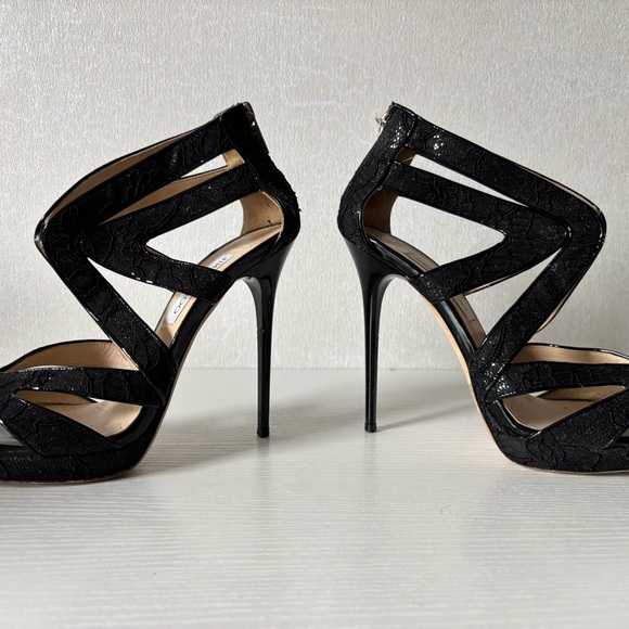 Jimmy Choo Black Strappy Lace Heels - Picture 5 of 11